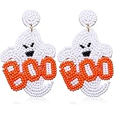 CEALXHENY Halloween Beaded Boo Earrings for Women - Spooky Ghost Pumpkin Drop Dangle Jewelry - Handmade Gothic Costume Party Holiday Festive Gifts