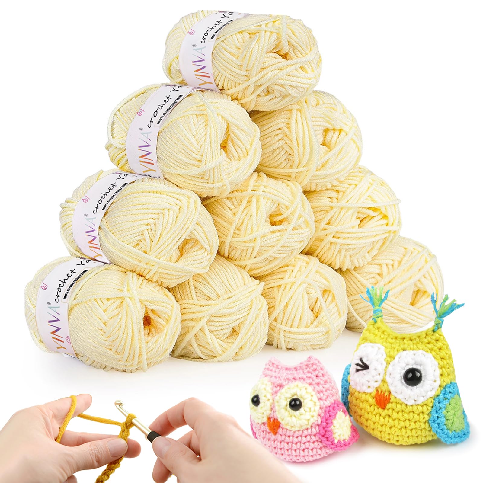 Crochet Yarn 10Pcs x 25g Yellow Knitting Cotton Yarn Wool for Crochet Kits for Beginners Adults Yarn for Crochet Knitting and Crafts-Baby Yellow
