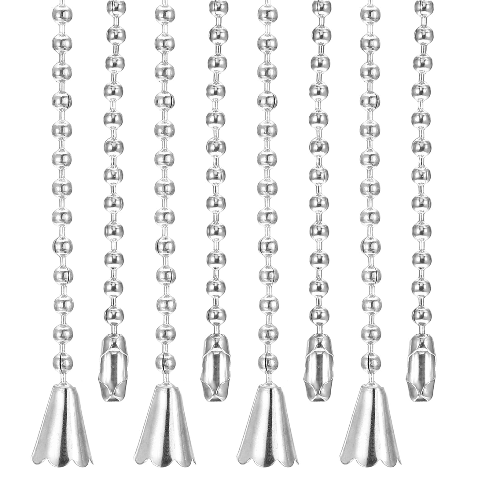 PATIKIL 1M 3.3ft Ceiling Fan Pull Chain, 4 Pcs Beaded Pulls Cord Extender Conical Pendant for Fan Light Chandelier Table Lamp Pulling Switch, Silver Tone