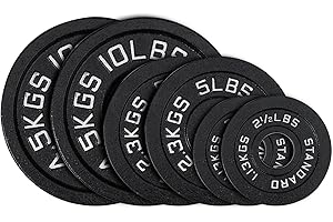 ABOVEGENIUS Cast Iron 2-Inch Olympic Weight Plates Set for Strength Training, Barbell Free Weight Plate Set for Weightlifting in Home Gym, Multiple Sizes From 2.5LB to 40LB