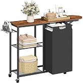 HOOBRO Rolling Ironing Board with Storage, Folding Ironing Cart | Ironing Table with Laundry Bag, Iron Holder, 4 Casters (2 Locking), for Laundry Room, Home, Rustic Brown and Black