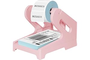 Bizggco Thermal Shipping Label Holder for Rolls & Fan-Folds, Desktop Printer Stand & Fragile Sticker Dispenser Organizer - Home Office Accessory for Holographic Vinyl Sticker Maker (Pink)
