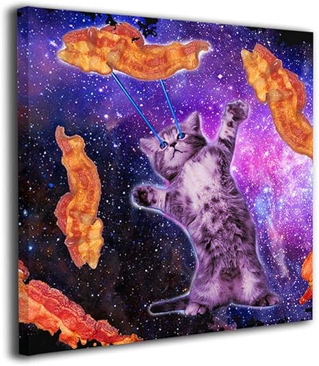 Amazon Hibippo キャット フライ ベーコン 目付き レーザー キャンバス ウォールアート プリント アートワーク 絵 装飾 装飾 リビングルーム オフィス 枠張り済み 16 X16 ブラック Oasluiuhj アートフレーム ポスター オンライン通販