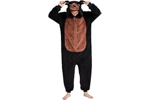 Loiahoer Unisex Bear Onesie Pajamas Halloween Cosplay Costume,Shu Velveteen Christmas Pajamas Set Family Adult Hooded Zipper