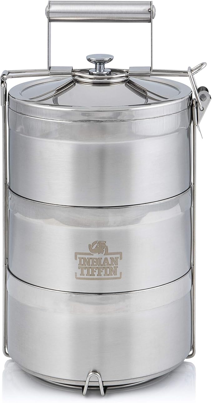 3 Tier IndianTiffin Stainless Steel EcoBox with 3 Piece Cutlery Set