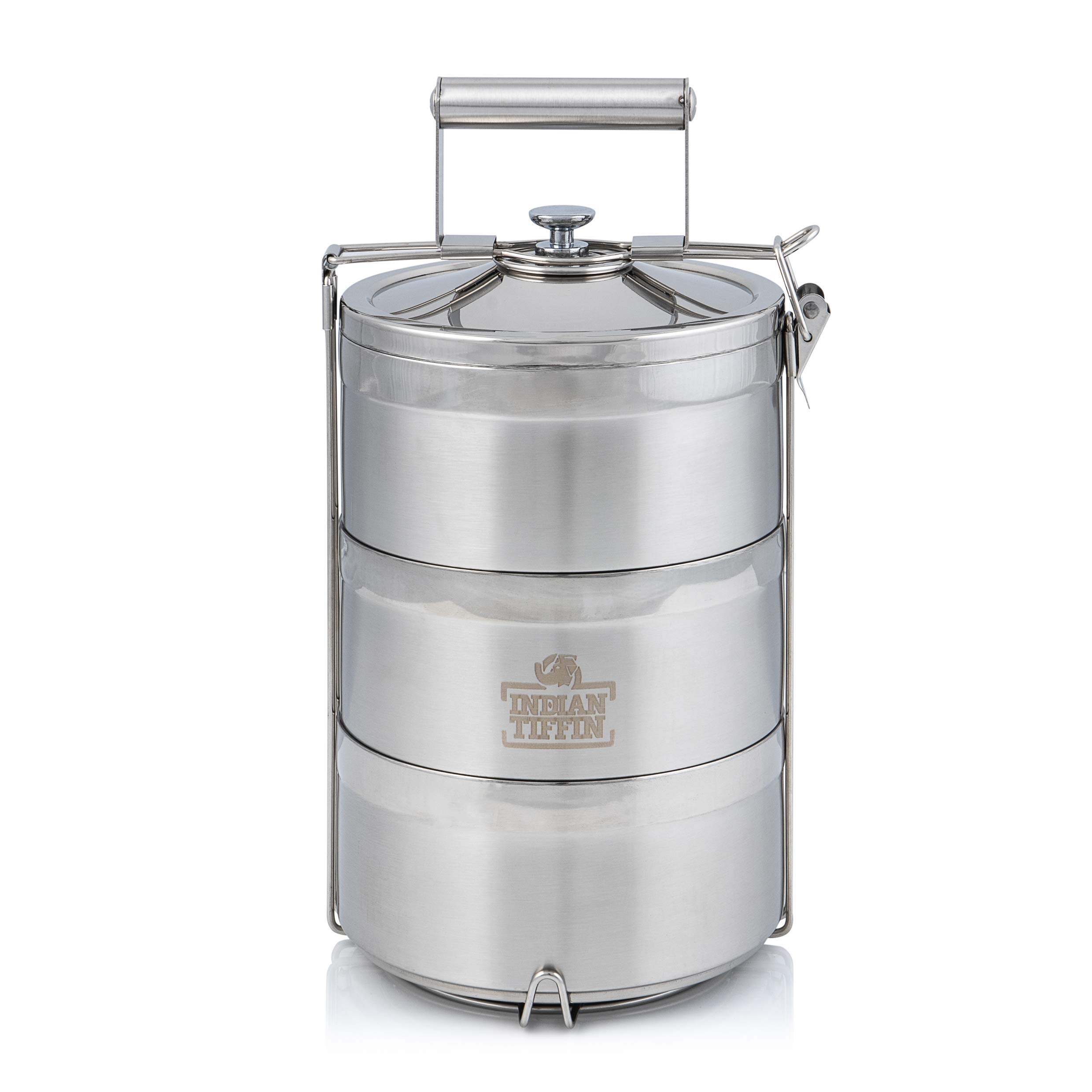3 Tier Indian-Tiffin Stainless Steel Eco-Box with 3 Piece Cutlery Set