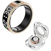 Xmipbs Smart Ring Fitness Sleep Health Tracker Rings for Men Women, LED Display Smart Ring Health Tracker Heart Rate, Blood Oxygen, Sleep & Step Monitor, No Subscription, IP68 Waterproof (Gold #8)