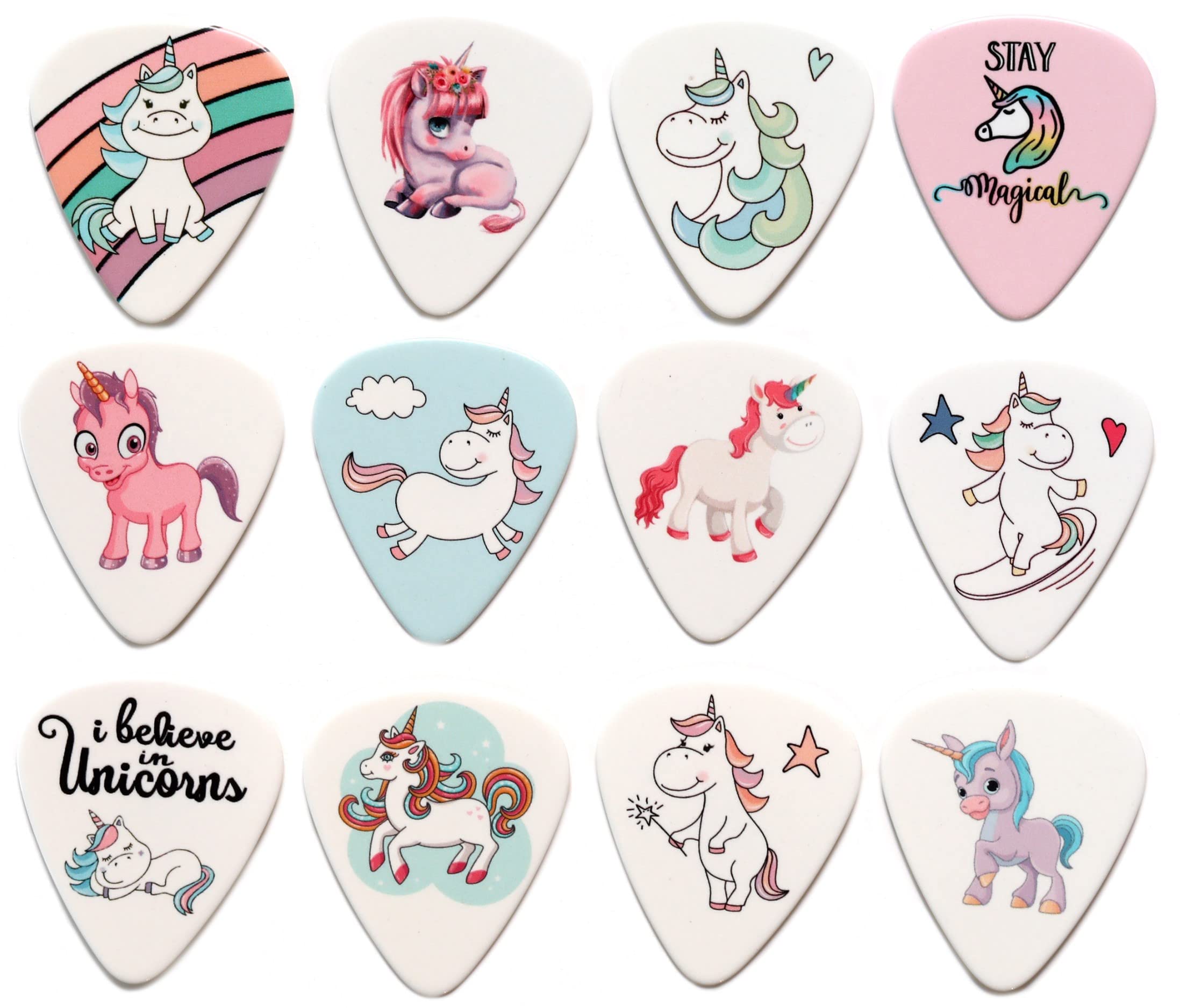 12 Unicorn Guitar Picks Premium Celluloid Plectrums