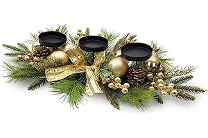SUNNYPARK Christmas Table Centerpieces Decorations, 27.5 Inch Designed with Golden Bowknot Baubles Ornaments, Artificial Golden Berries and Pine Cones for Dining Room Table (Gold Ball)