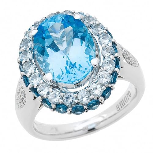 Amoro 14kt White Gold Blue Topaz and Diamond Ring (0.06 cttw, H-I Color, I1-I2 Clarity)