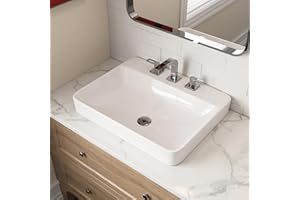 DEER VALLEY DeerValley 24"x19" Rectangular Drop-in Sink for Bathroom - White Semi Recessed Vessel Sink, Modern Ceramic With Overflow and Three Faucet Holes, DV-1DS0121
