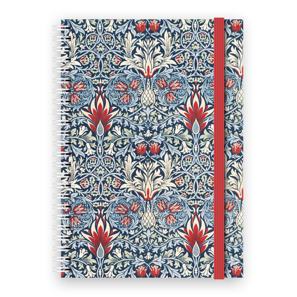 Cauliflower Journals A5 Spiral Bound Journal Notebook- William Morris - Clevelandart Cover Design, 120 Ruled Pages, Double Pocket Page & Elastic Page Divider (Clevelandart)