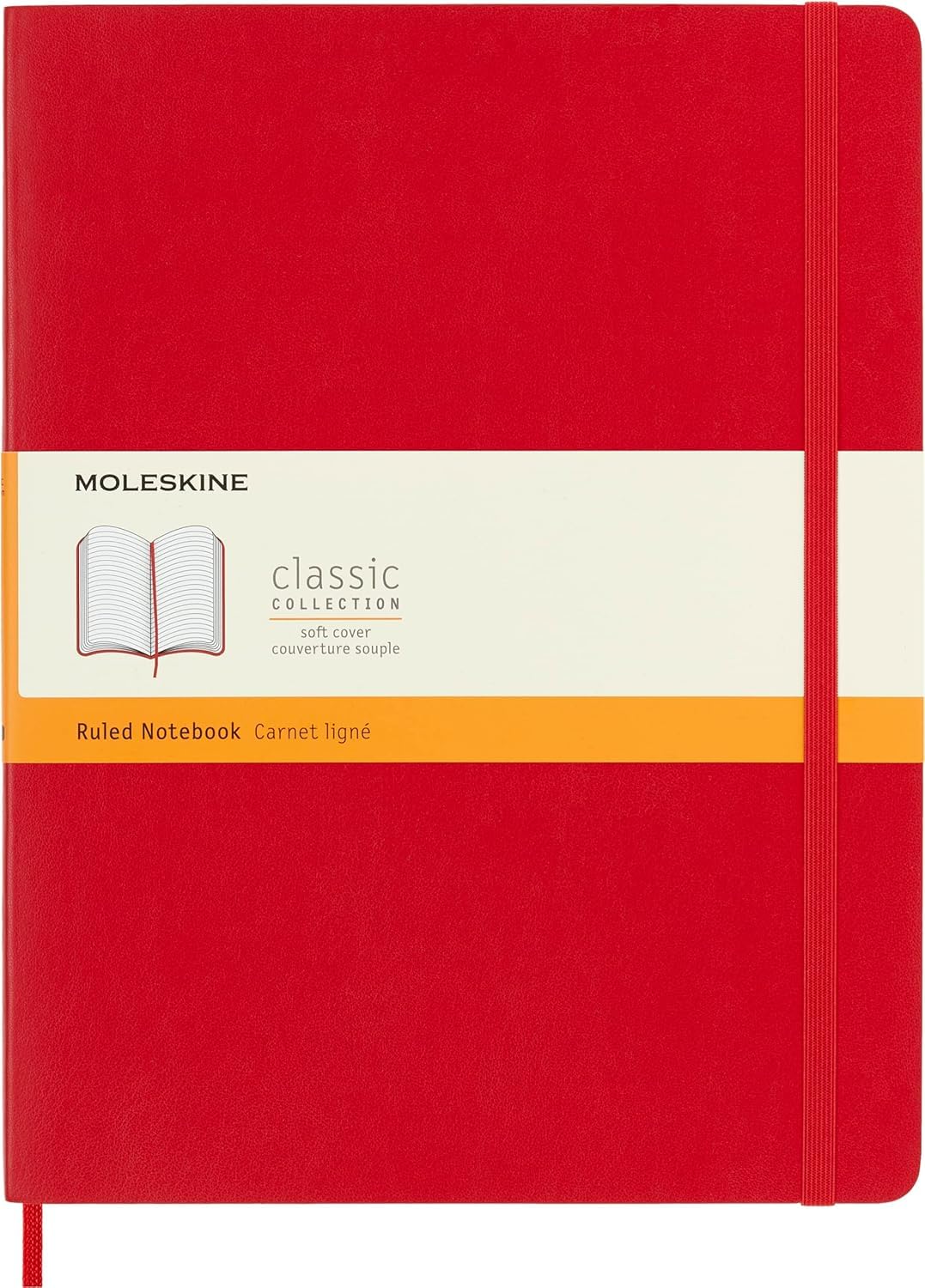 Moleskine - Classic Ruled Paper Notebook - Soft Cover and Elastic Closure Journal - Color Scarlet Red - Size Extra Large 19 x 25 A4 - 192 Pages