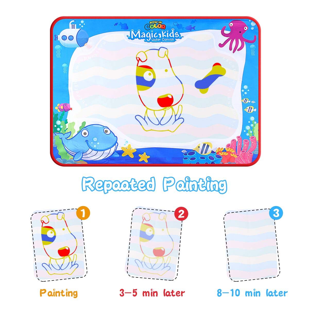 Lot-Yes Magic Doodle Mat Educational Water Drawing Mat Toy Painting Board for Kids Gifts Developmental Toys Coloring Water Magic Mats Scribble Board Pad Painting Markers for Boys Girls (Ocean)