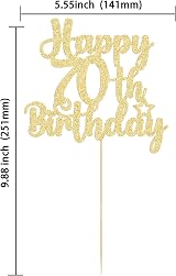 Gyufise Glitter & Fabulous 70th Birthday Cake Topper Gold Cheers 70 Years view 2