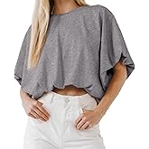 Womens Summer Crewneck Crop Tops Short Sleeve Casual Loose Cropped T Shirts