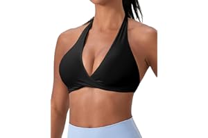 Clilopoal Halter Sports Bras for Women Padded Backless Low Impact Workout Gym Top Yoga Bralettes Twist V-Neck Everyday Bra