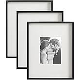 Kate and Laurel Gibson Modern Wall Picture Frame Set of 3; 16x20 matted to 8x10; Black; Three-Piece Frame Set for Gallery Wall Frame Set in Living Room Wall Décor