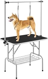 Yaheetech 91cm Pet Grooming Table Adjustable Height with Storage Basket Black