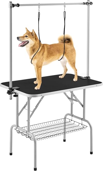 Yaheetech 91cm Pet Grooming Table Adjustable Height with Storage Basket Black