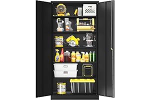 LISSIMO Metal Storage Cabinet with Lock,72" Tall Storage Cabinet with Doors and Adjustable Shelves,Steel Locking Cabinets for Garage,Home Office,Pantry,School,Hospital(Black)