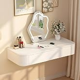 Quvex Floating Makeup Vanity Desk, Wall Mounted Dressing Table with Drawers | Fully Assembled, Solid Wood Core, Stable Construction, Rounded Corners, Space-Saving, Easy Floor Cleaning, for Small Bedrooms