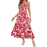 Arolina Women's Summer Floral Boho Dress 2025 Square Neck Maxi Dresses Solid Color Ruffle Beach Vacation Long Sundress