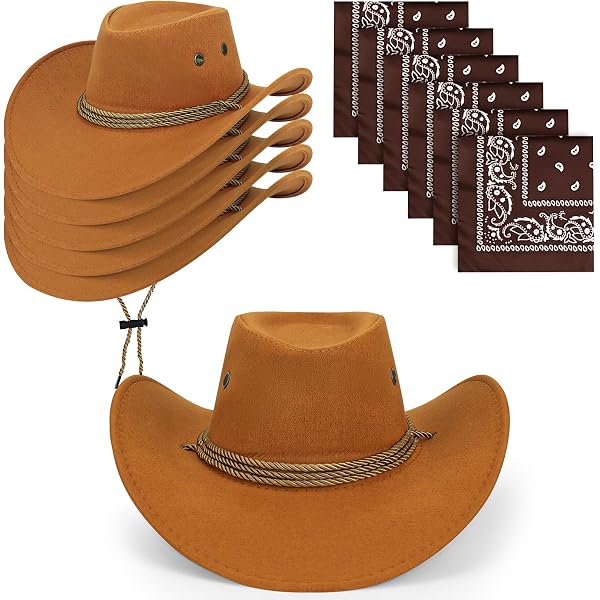 Amazon.com: Handepo 6 Pcs Cowboy Hat Set Cowgirl Hat with  display picture 1