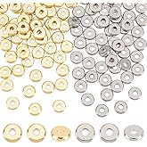 UNICRAFTALE About 120Pcs 2 Colors Flat Round Beads 4mm Stainless Steel Disc Beads Rondelle Spacer Bead Round Loose Bead for DIY Jewelry Making Hole 1.2mm