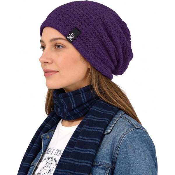 Women\'s Winter Beanie Warm Knitted Slouchy Wool Hats Cap with Visor, Purple Womens Winter Beanie Hat Warm Knitted Slouchy Wool Hats Cap  main image 4