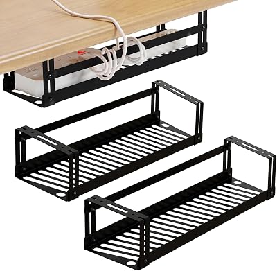PAVSTINE Under Desk Cable Management Tray 2 Pack Carbon Steel Self Adhesive