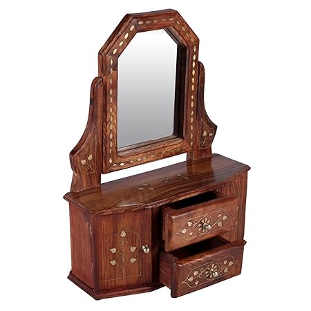 Fara Creations Wooden Handcarved Mini Cabinet with Mirror