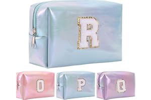 Personalized Initial Makeup Bag, Letter Zipper Cosmetic Bag for Womens, Preppy Makeup Bags, Glitter Waterproof Cute Makeup Po