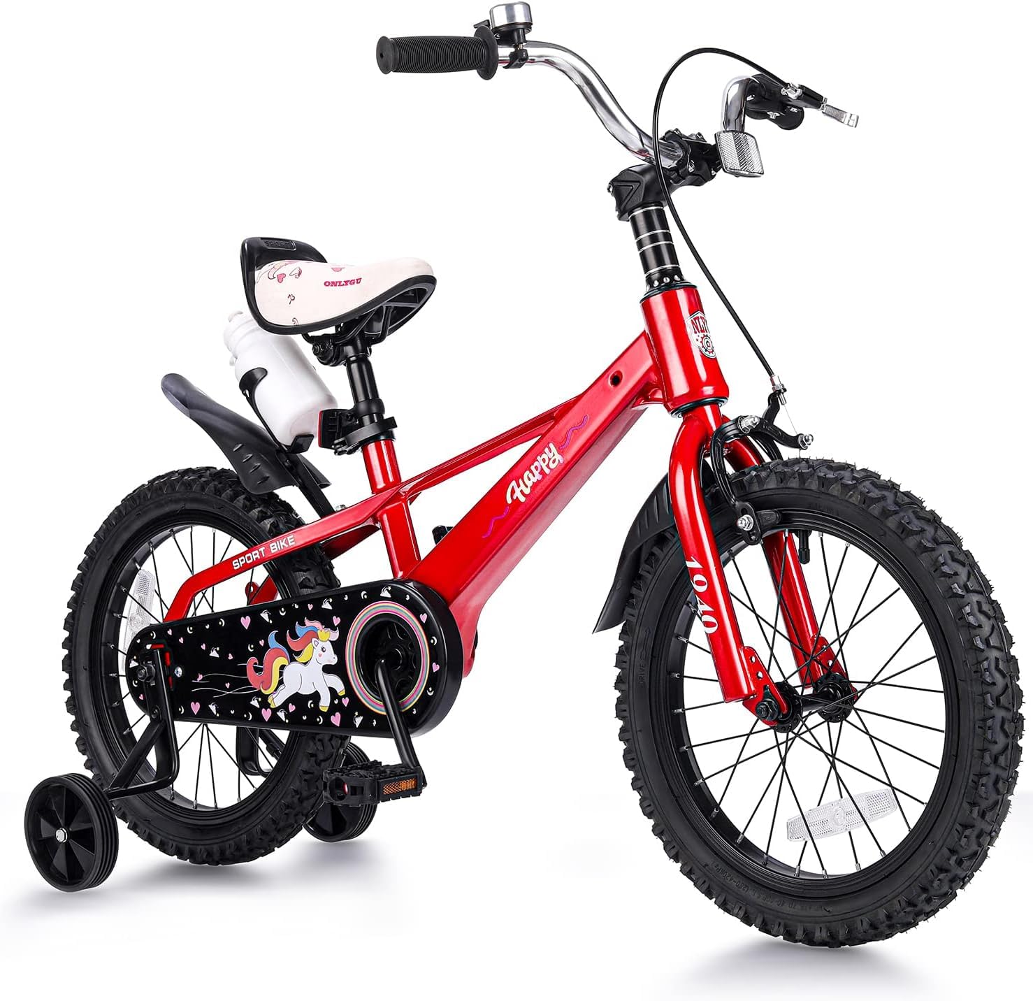 ONLYGU Girls Bike 14 Inch Kids Bicycle for Ages 3-5 with Training Wheels Easy Assembly Sturdy Magnesium Alloy Frame