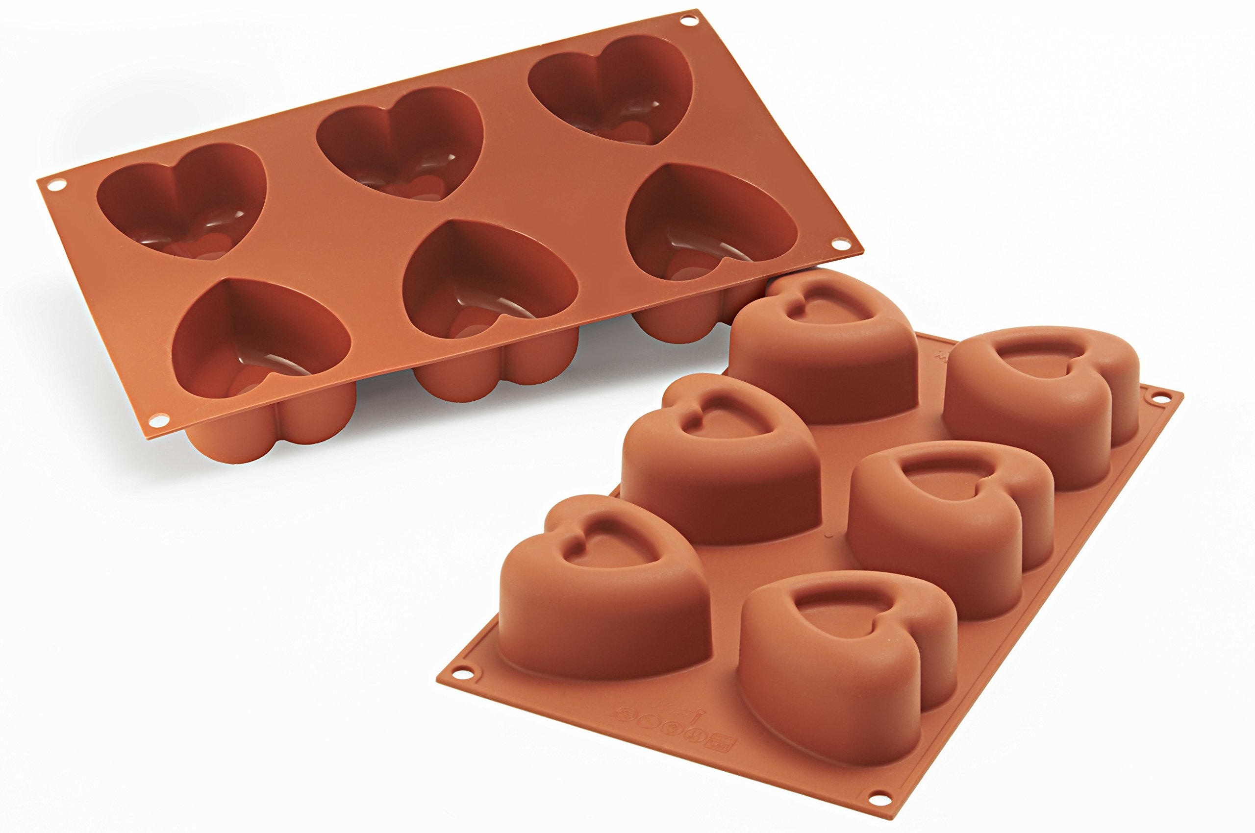 silikomart | SF124 Silicone Mould for Monoportions Passion, Non-Stick, 6 Hearts, Pack of 1 Cake Mould, 69,5 x 72 mm, h 39,5 mm, Made in Italy