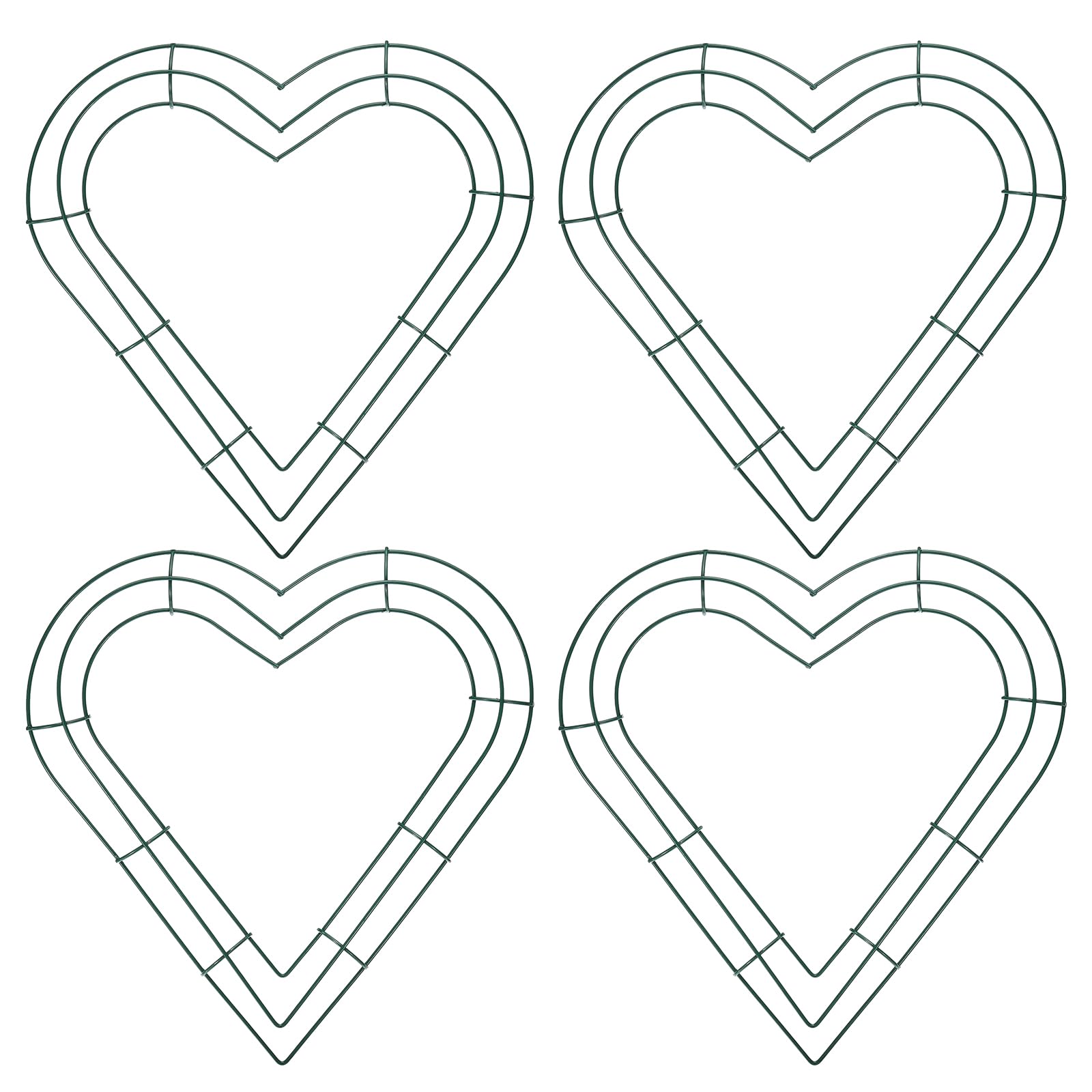PATIKIL 12 Inch Christmas Wire Wreath Frame, 4 Pcs Metal Heart Shape Dream Catcher Rings Macrame Wreath Floral Hoop for Home Car DIY Craft Wedding Wall Hanging Decorations, Green