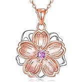 MONGAS Cherry Blossom Necklace Sterling Silver Cherry Blossom Necklace Flower Jewelry for Women Flower Lovers