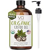 Pure Castor Oil Organic Cold Pressed Unrefined Glass Bottle-USDA Certified Organic Castor Oil Cold Pressed Glass Bottle for C