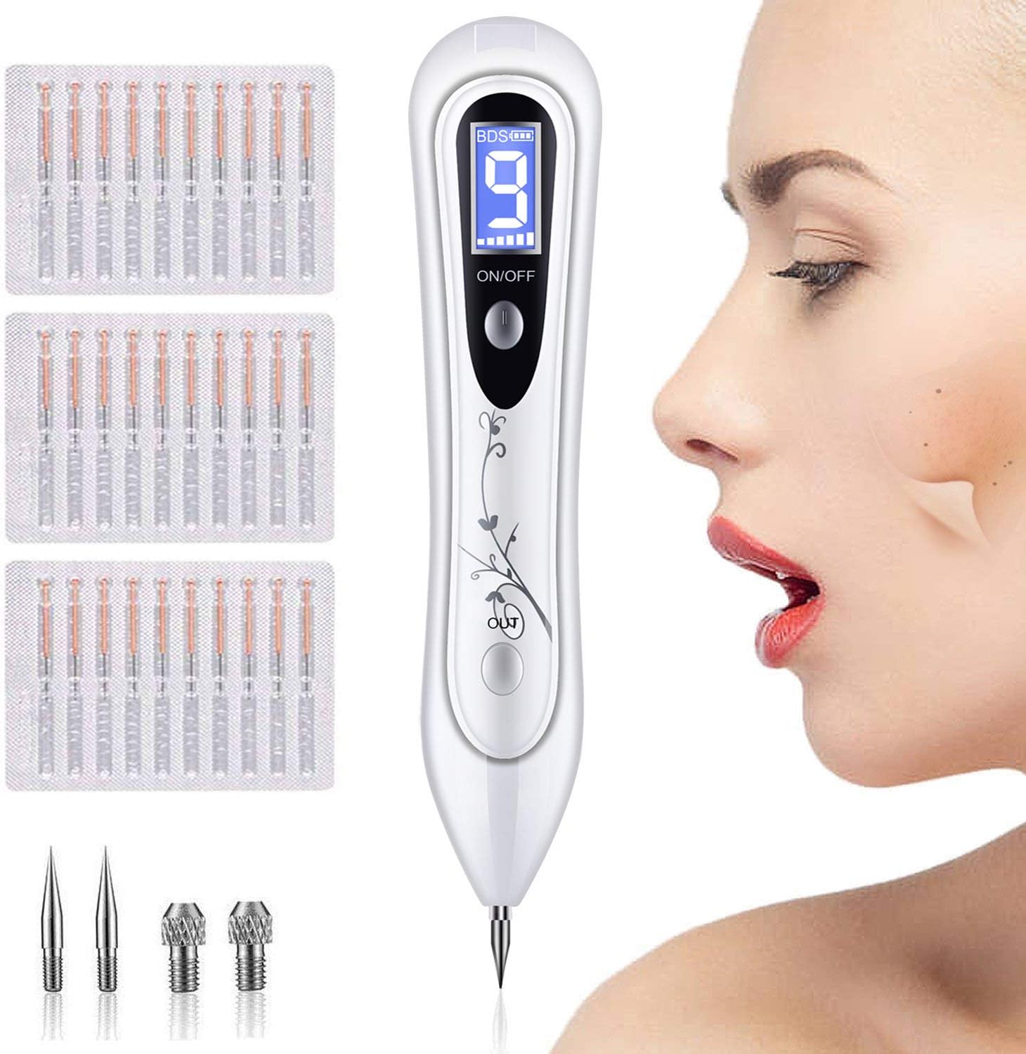 OKEEY Skin Tags Remover Pen, 9 Adjustable Modes Skin Tag Removal with LCD Display and Skin Tags Removal Kit, USB chargeable Mole Removal for Wart Tattoo Nevus Freckle and Dark Spot