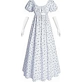 Nuoqi Regency Dresses for Women Floral Regency Era Dress Empire Waist Long Tea Party Dress