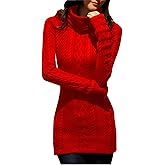 v28 Women Polo Neck Long Slim Fitted Dress Bodycon Turtleneck Cable Knit Sweater