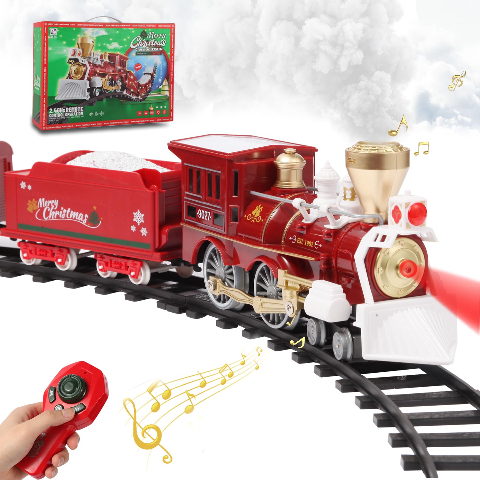 Photo 1 of LENGTOUQ Train Set, Train Toy with Remote Control, Toy Train Set Under The Christmas Tree with Sounds, Lights and Smoke, Christmas Toy Gift for Toddler 3 4 5 6 7 8 Years