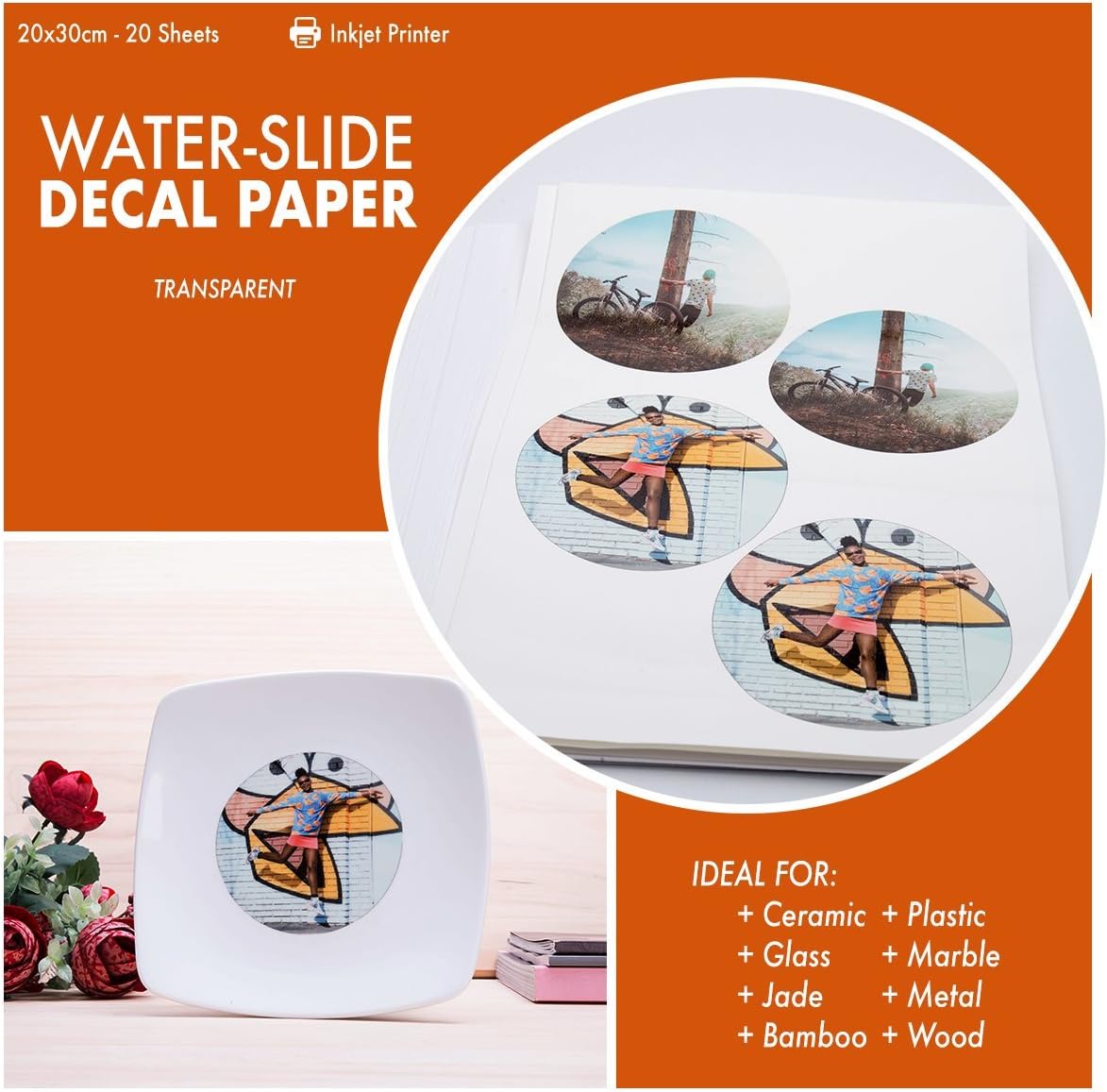 [20 Sheets] DIY Inkjet Water Slide Decal Transfer Paper Sheets