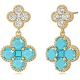 MTMY Dangle Earrings for Women 14K Gold Plated Four Leaf Clover Dangling Drop Birthstone Stud Earrings Trendy Flower Birthstone Jewelry Birthday Gifts