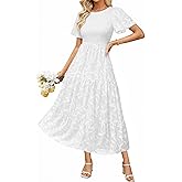 BerryGo Womens Summer Chiffon Midi Dress Short Sleeve Flowy Smocked Crewneck A Line Tiered Wedding Guest Dresses 2026