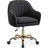 BestEra Vanity Chair with Wheels, Comfy Home Office Desk Chairs Adjustable Modern Velvet Makeup Vanity Chairs for Bedroom Living Room-Black