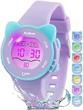 Ayybboo Kids Digital Watches for Girls Boys, 7 Color Lights Waterproof Cute Wristwatches for Kids with Alarm Stopwatch, Great Present for Girls Boys Ages 5-13