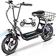Caroma Peak 1200W Foldable Electric Scooter with Seat, 14" Fat Tire Adult Scooter, 500Wh Battery up to 30 Miles & 20MPH, Commuting with Basket & Shock Absorbing