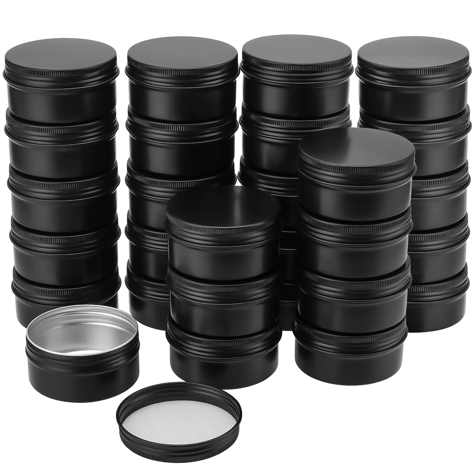 ZOENHOU 28 Pack 80ml Aluminum Tin Cans, Screw Top Round Tin Jars, 2.7oz Small Empty Travel Container Tins Storage Jars Pots with Screw Lid for Make Up, Sample, Candles, Lip Balm, Black