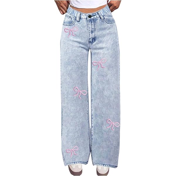 xxxiticat Women's Lace Denim Pants High Waisted Hollow Out